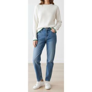 Reiss Womens Small swearer longsleeve White Green cotton ribbed